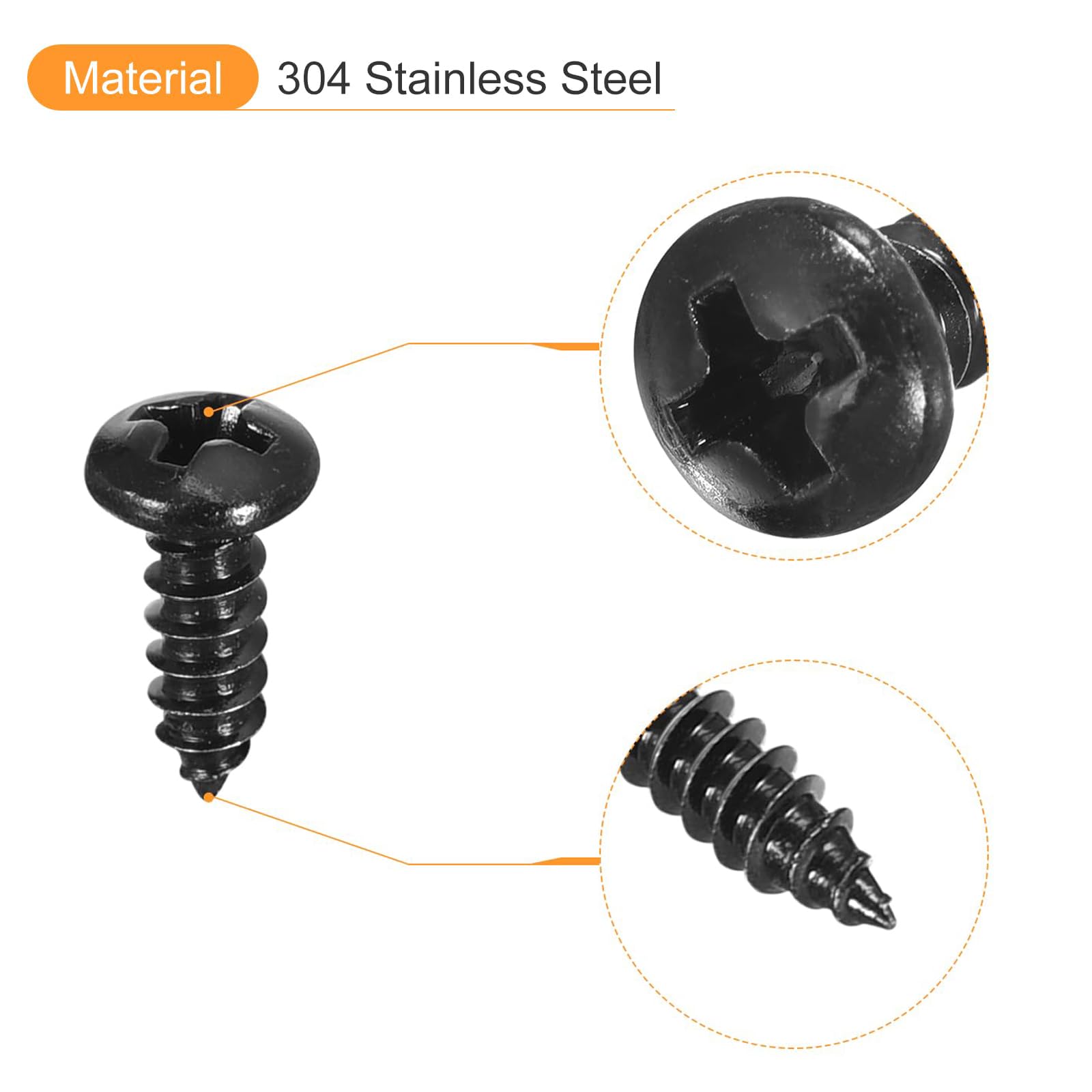 TOP-VIGOR 100Pcs Self Tapping Screws, #6 x 3/8 Phillips Pan Head Screw, Round Head Tapping Screws - Image 4