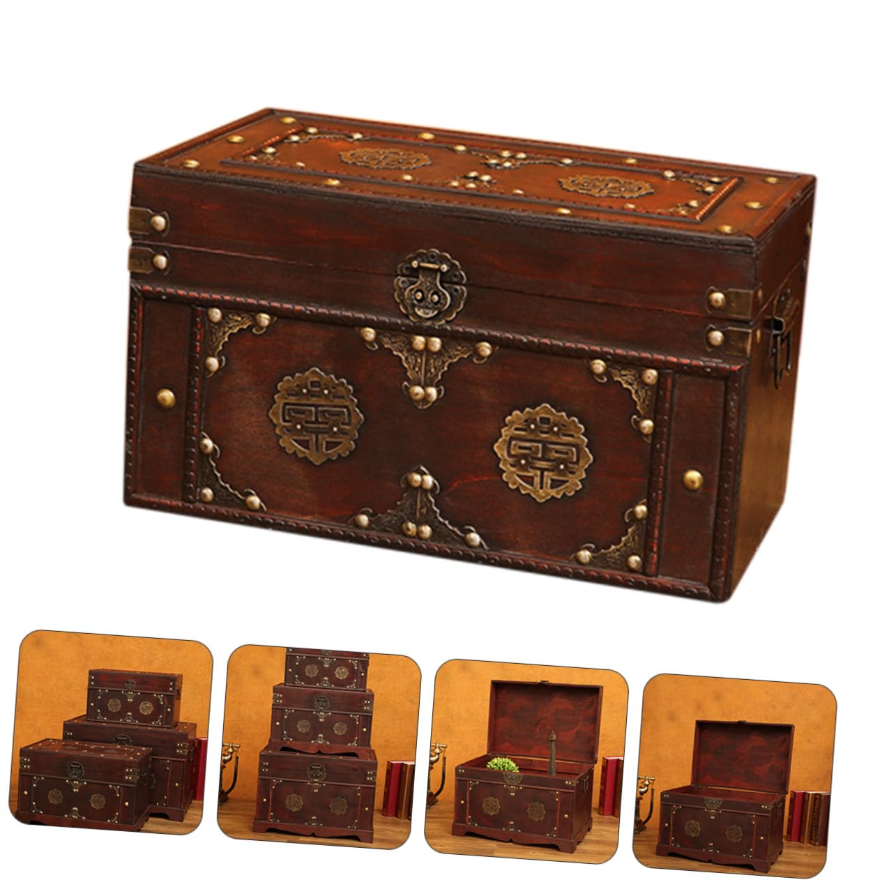 GALPADA Vintage Holz Aufbewahrungsbox Braun und Legierung mit Dekorativem Design und Praktischer Ordnungsfunktion für Zuhause und Bastelbedarf