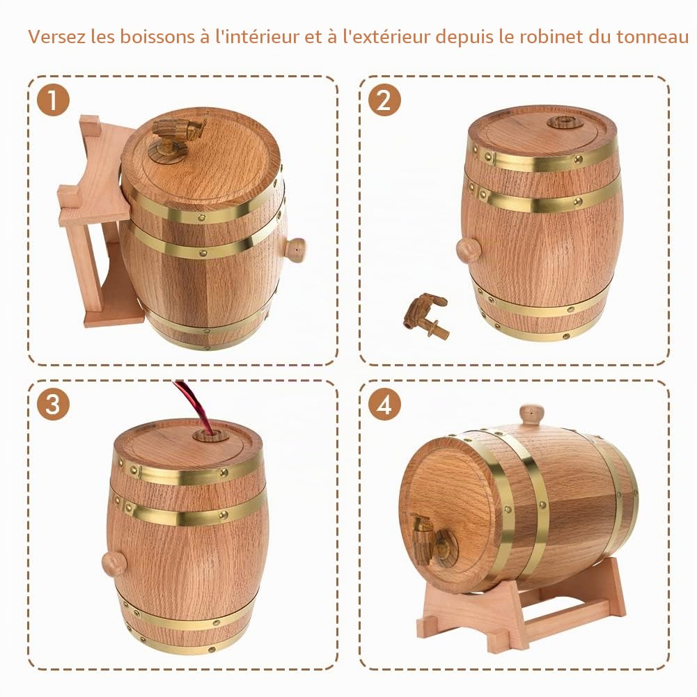 Greensen Fût de Chêne 3L, Fût à Vin et Whisky en Bois, Personnalisé pour Maison, Bar, Fête et Banquet, Cadeau d'anniversaire