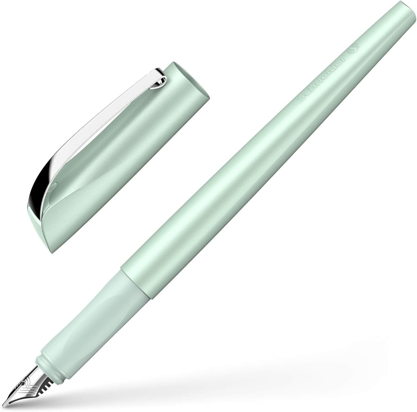 Schneider Callissima Calligraphy Fountain Pen, 1.1 mm, Refillable, Metallic Mint Barrel, Bermuda Blue Ink Cartridge (163711) : Office Products