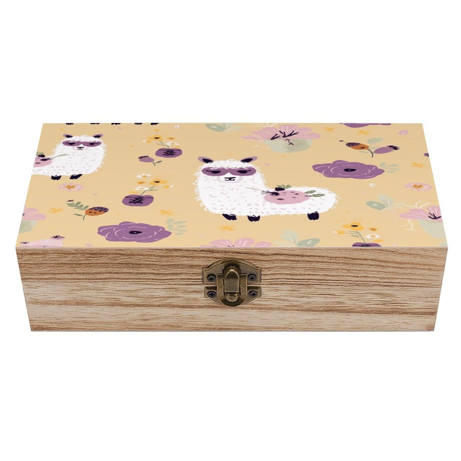 VstaDank Alpaca And Bee Wooden Storage Box Wooden Keepsake Box with A Hinged Lid Fashion Memory Treasure Boxes Decorative Jewelry Case for Crafts Photo Home Decor Wood Gift Box
