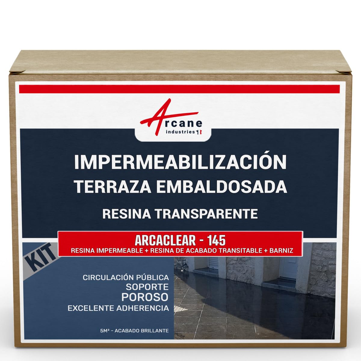 Kit Impermeabilización Terraza Azulejos Transparente 5 m², tráfico público, soporte poroso Acabado Brillante | Kit Completo, Resina Transparente Transitable, Terrazas, Balcones, Azulejos, Resiste a los Uv - Arcane Industries