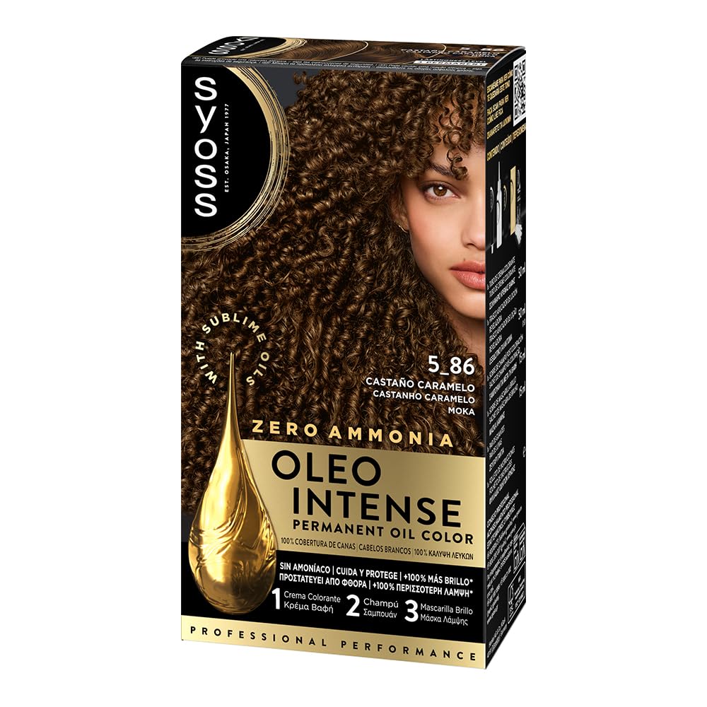 Syoss Oleo Intense Tono 5.86 Castaño Caramelo, Tinte para Pelo Mujer, Coloración Permanente sin Amoníaco, Cobertura Profesional de Canas con Resultados de Peluquería en oferta en Amazon