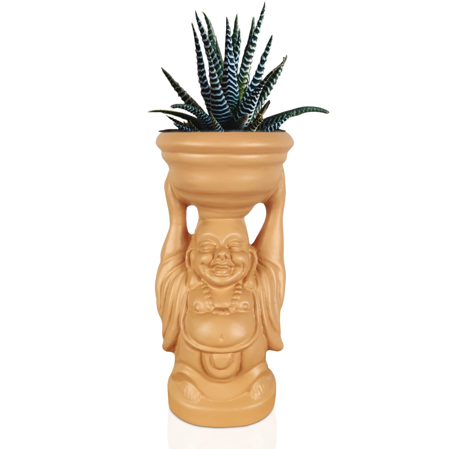 Laughing Buddha Ceramic Planter - White Gold -10 Laughing Buddha Ceramic Planter - White Gold -10