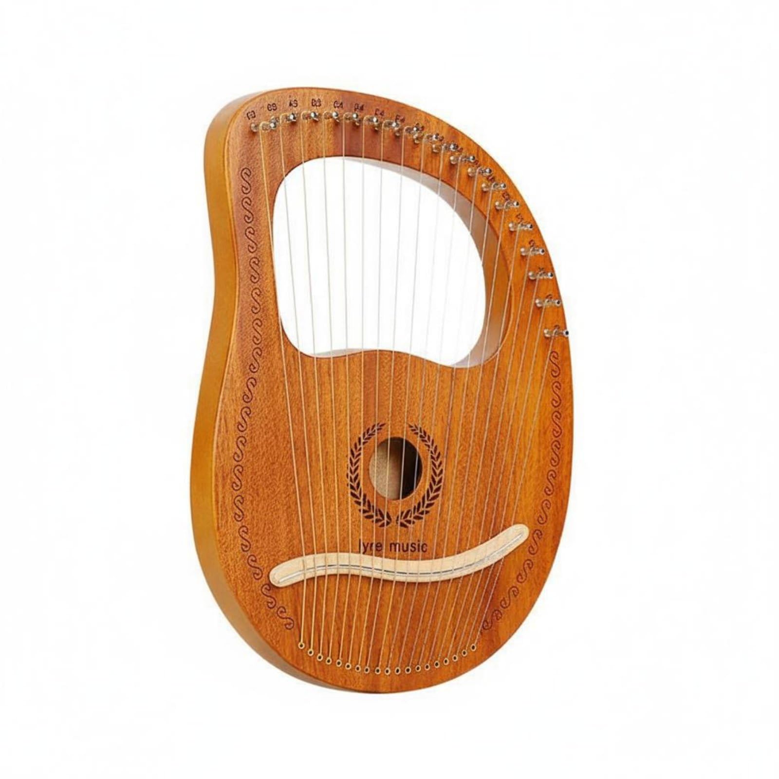 Lira Arpa Lira Strumento Cordofono Portatile Principianti Legno di E Abete con Note Incise su Ponte Suono Rilassante Adatta per Studio Musica, 19-Corde, Scatola Legno Grano 1