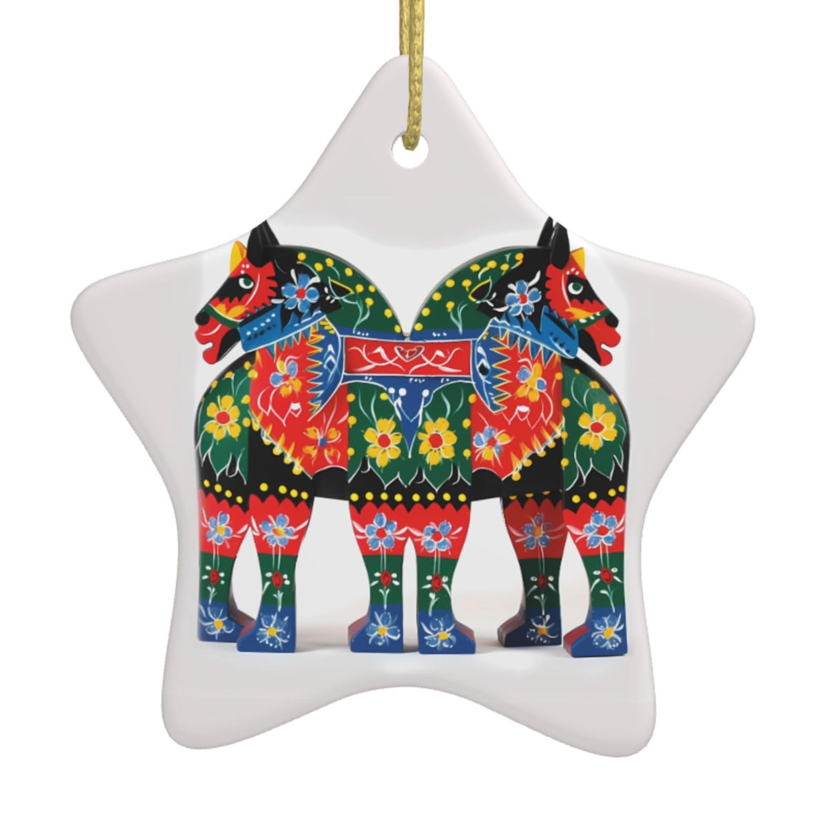 Fodpand Women's White Runner Swedish Dala Horse Folk Christmas Ornaments 2025, Gift Exchange For Men, Collectible Ceramic Ornament Star Hanging Ornaments For Christmas Tree Decoration