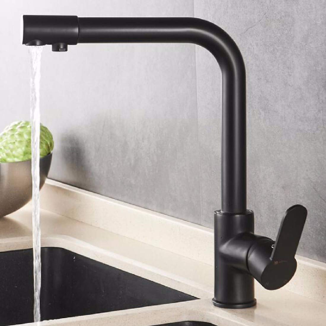 Robinet cuisine noir eau pure et chaude pour évier moderne