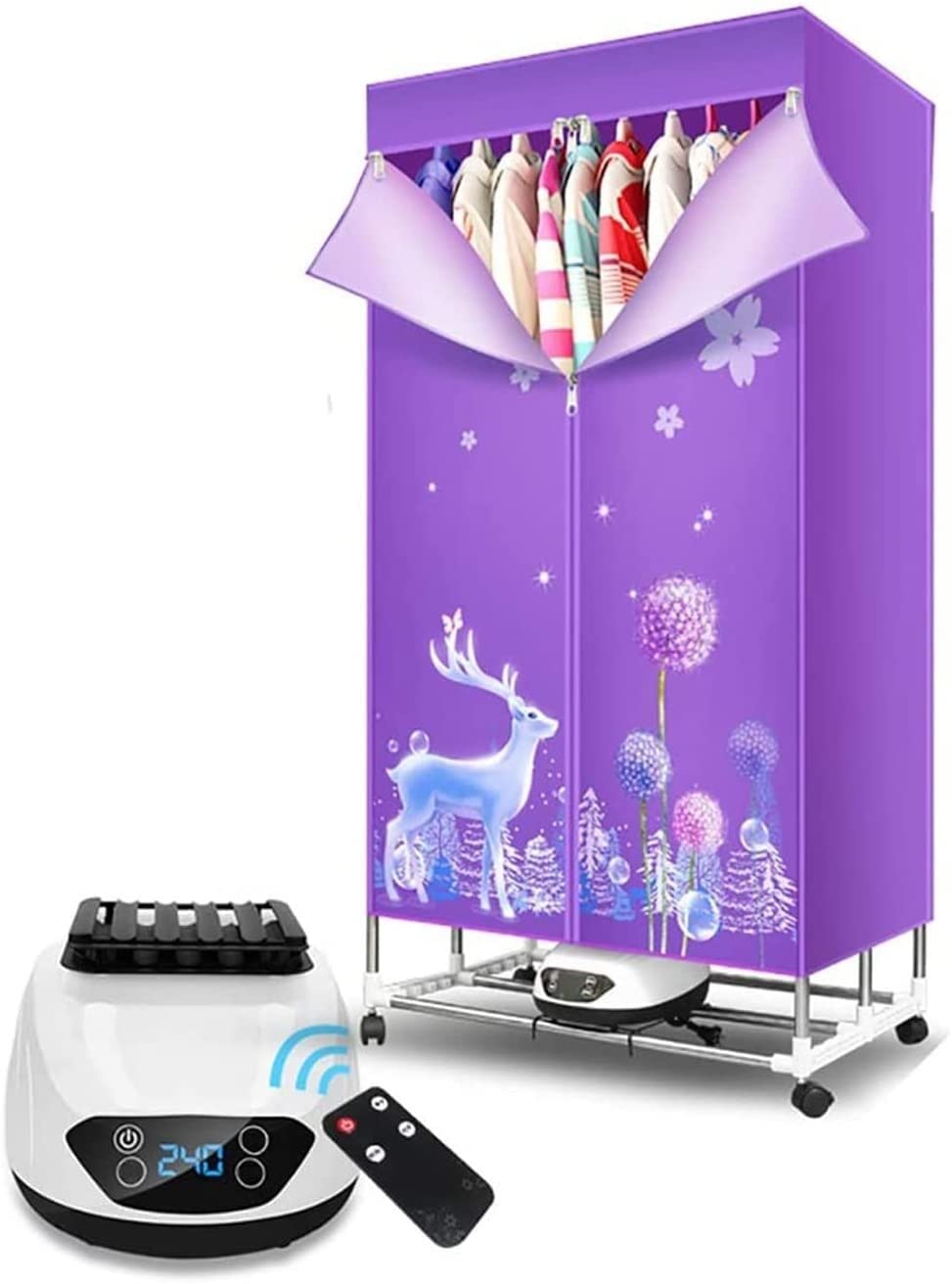 Secadora portátil de 2000 W, máquina Secadora de Ropa eléctrica, Estante de Secado de Ropa Plegable de Doble Capa for lavandería de Apartamentos RV (Color : Purple)