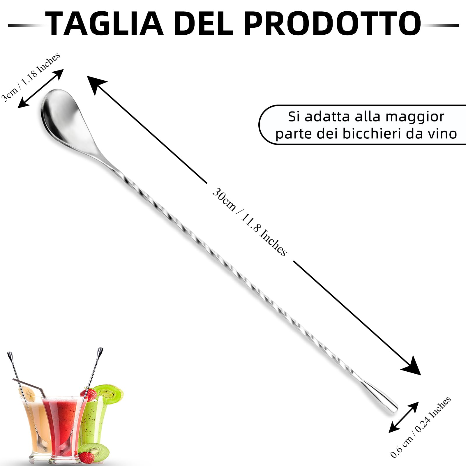Cucchiaio Da Bar In Acciaio Inox 304 - Manico Lungo 30 Cm | Per Cocktail E Bevande - Foto 4
