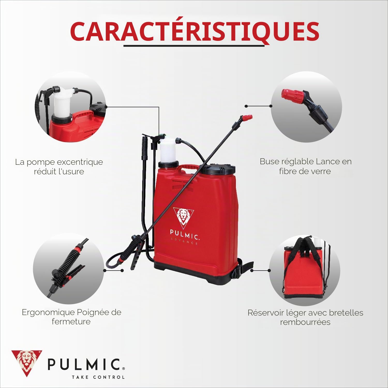 Pulmic Pulvérisateur Manuel à Dos 16 L, Pulvérisateur Professionnel pour Traitements, Herbicides et Insecticides, Lance en Fibre de Verre 67 cm, Usage Agricole, Fabriqué en Espagne