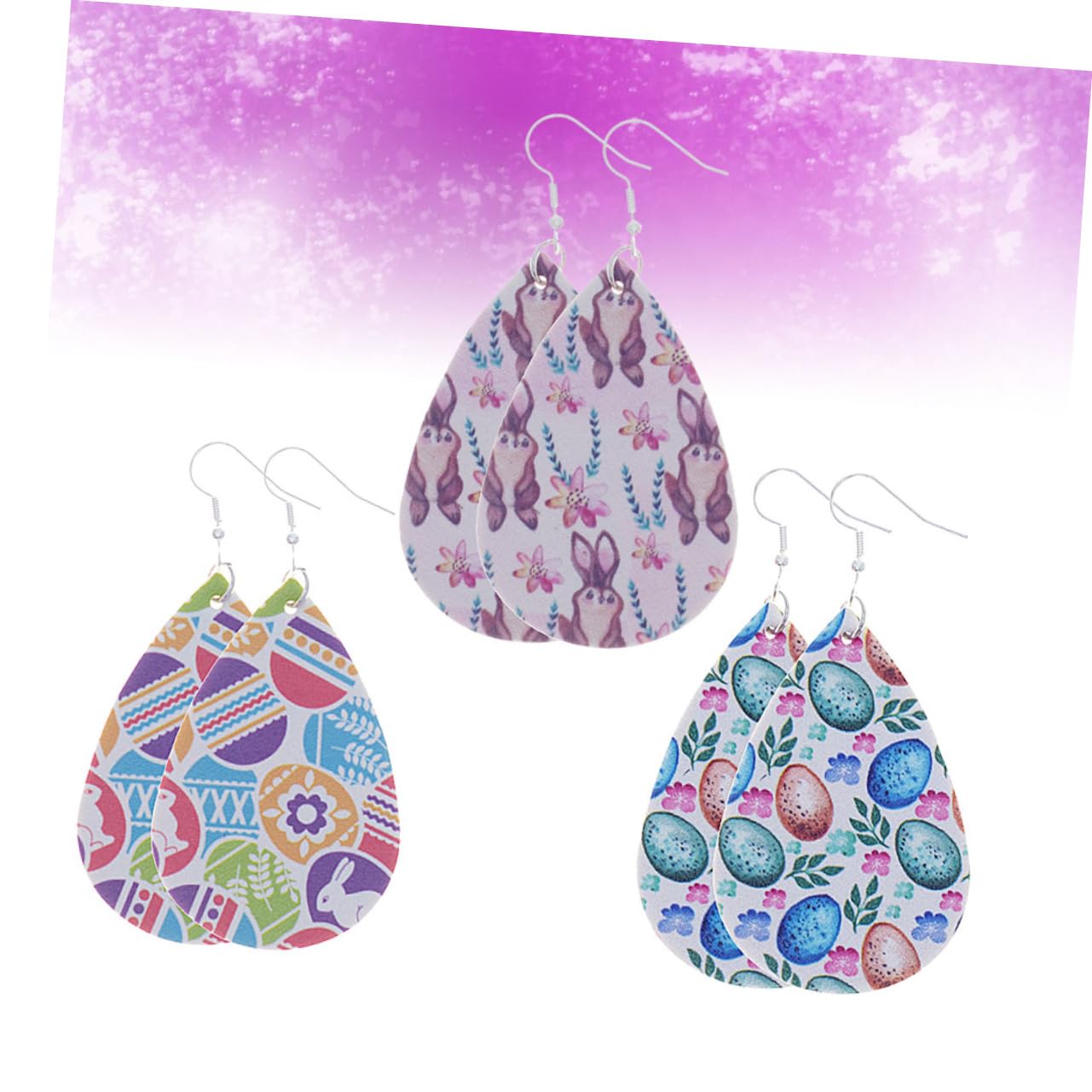 Easter Bunny Earrings Set Water Drop Shape Fashion Leather Jewelry for Women Girls 16 17mm