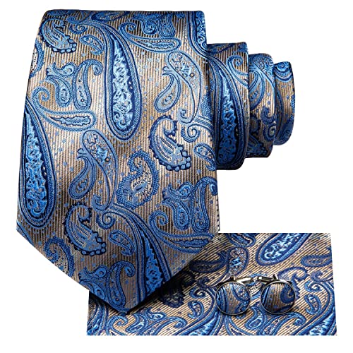 Image of Hi-Tie Men 63inches Tie Set Extra Long Necktie Paisley Tie Pocket Suqare Cufflinks Big and Tall Men Tie