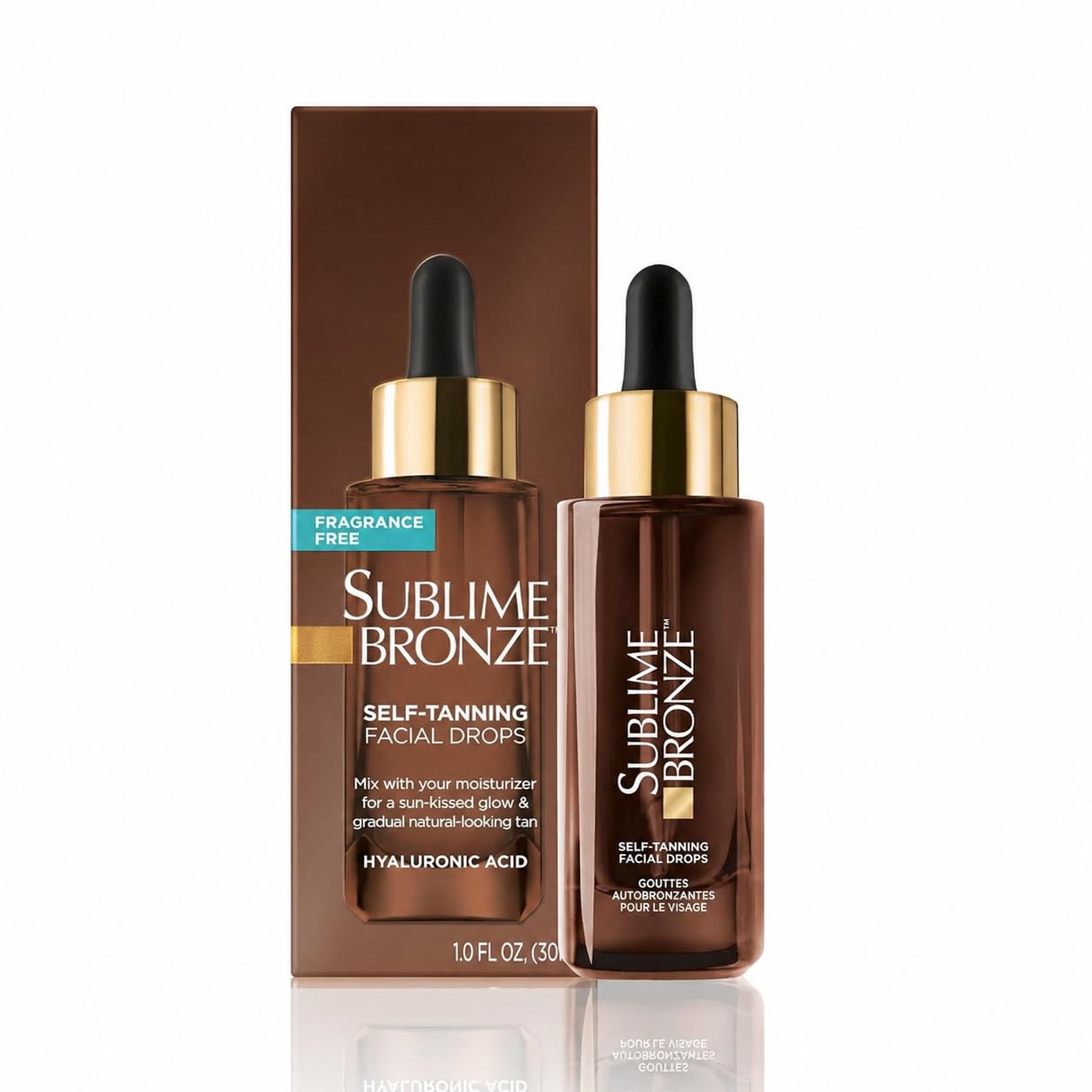 Sublime Bronze - Gocce autoabbronzanti per il viso con acido ialuronico, per un'abbronzatura graduale, senza profumo, 30 ml