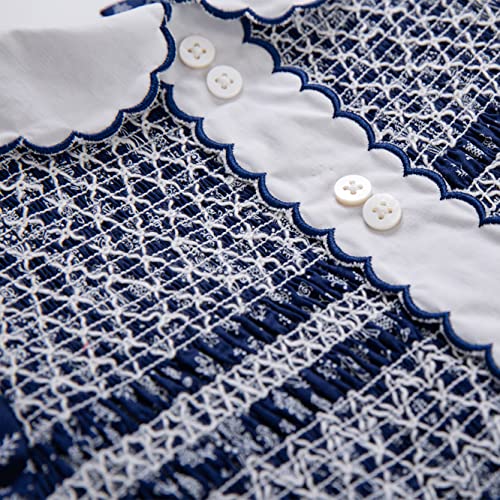 Girls Elegant Summer Navy Smocked Clothing Kids Toddler Smock Casual Dresses Size 3 4 5 6 8 10 123