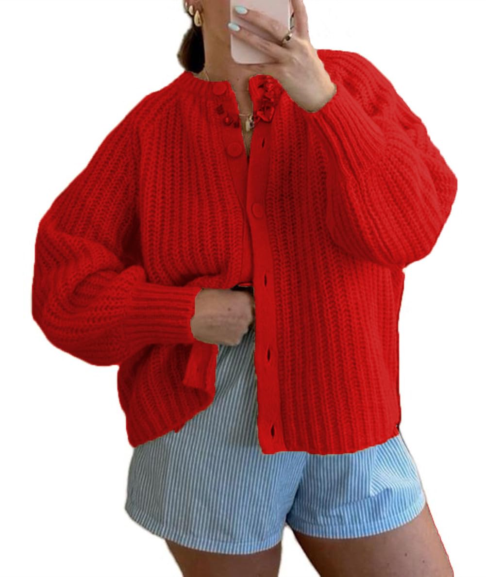 Women Button Down Cardigan Sweater Long Sleeve Chunky Cardigan Top Casual Knit Jacket Fall Winter Streetwear