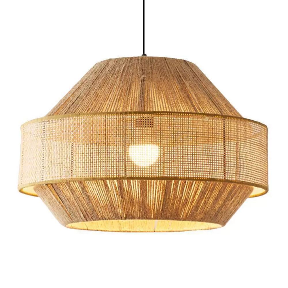 CSSYKV Wabi-sabi Bedroom Pendant Light, Hand-Woven Rattan Light Fixtures Hardwired 19.7" Ceiling Light Fixture with Hemp Rope Farmhouse Basket Hanging Lamp for Kitchen Island, Living Dining Nursery