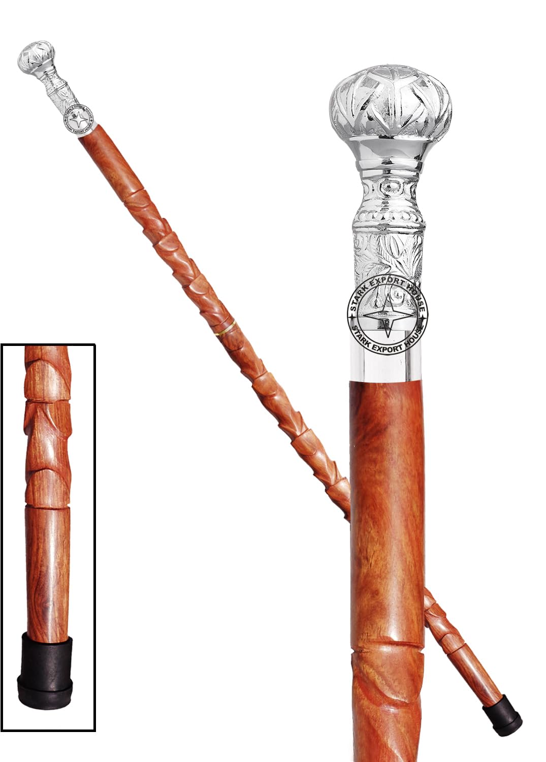 Nautical Designer Walking Stick Men & Women Canes and Wooden 37 inch Handle Nickel Natural Wood Rosewood JJLL