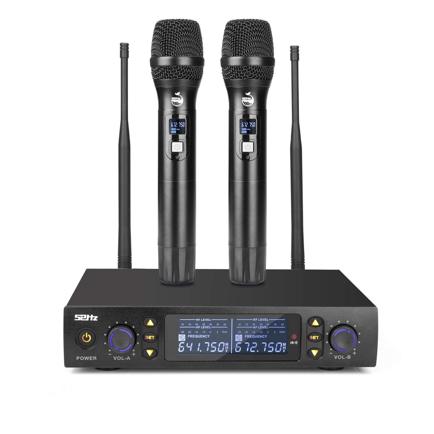 UHF Wireless Microphone, 2x100 Channels Metal Dual Professional Cordless Dynamic Mic Infrared Counte