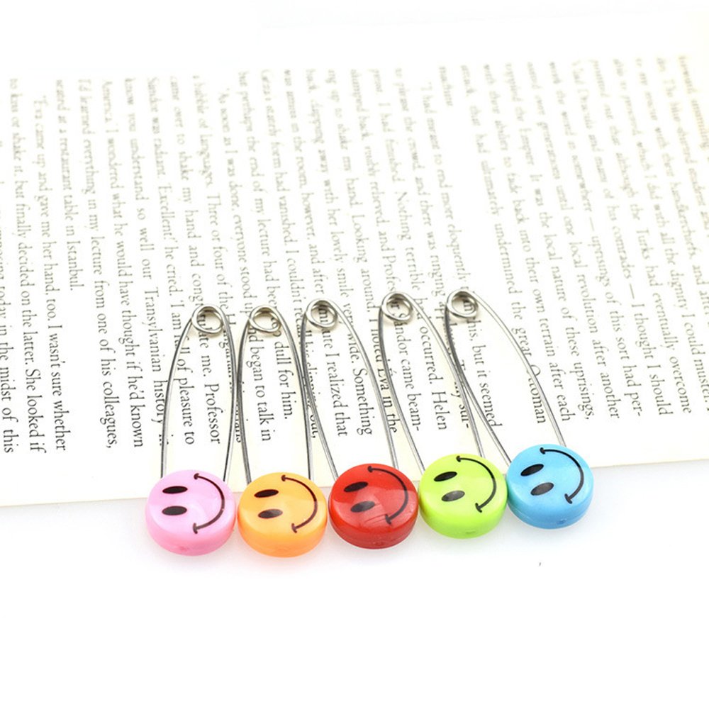 Bestowal Smile Cartoon Pins - Random Color Safety Pins Plastic Head Baby Cloth Diaper Nappy Pins (10pcs)