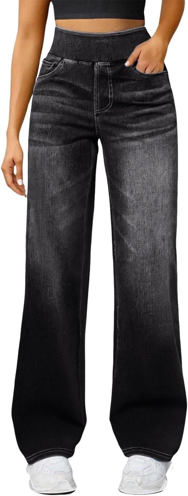 Vaqueros For Mujer De Cintura Alta con Pantalones Elásticos, Pierna Recta, Casuales Monocromáticos For Adolescentes Y Niñas Y2K Streetwear
