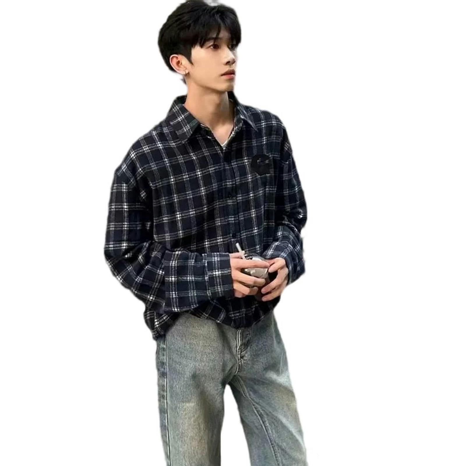 Chemise à carreaux bleus homme coupe XL aux finitions soignées et col rabattu