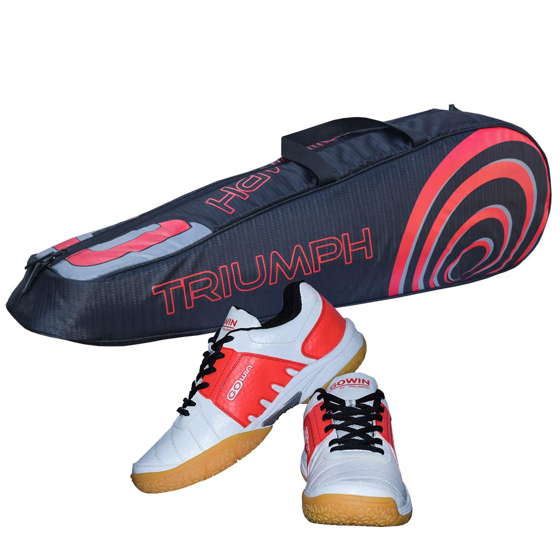 Gowin Badminton Shoe Power White/Red Size-5 with Triumph Badminton Bag 304 Black/Red-image-33