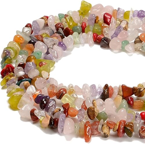 Miniatura 2 de jodaying Juego de pulseras de grava curativa de cuarzo mulita natural de 0.276-0.315 in, cuentas de piedra irregular, diseño de manualidades,