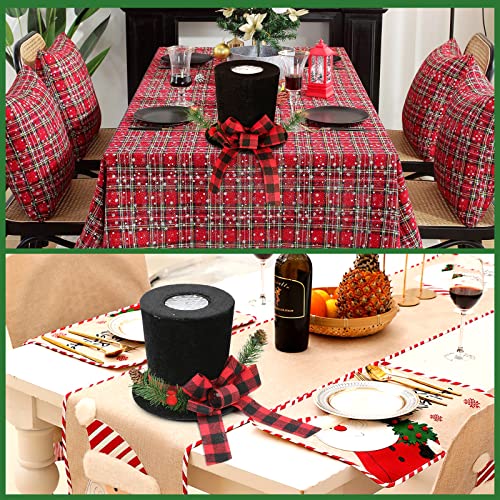 BLOOMWIN Christmas Tree Topper Hat Lighted with Snowflake Projector, Black Velvet Bowler Hat with Red Plaid Bow Pine Cones, Rustic Christmas Decorations for Home Tree Topper with Lights - image 6