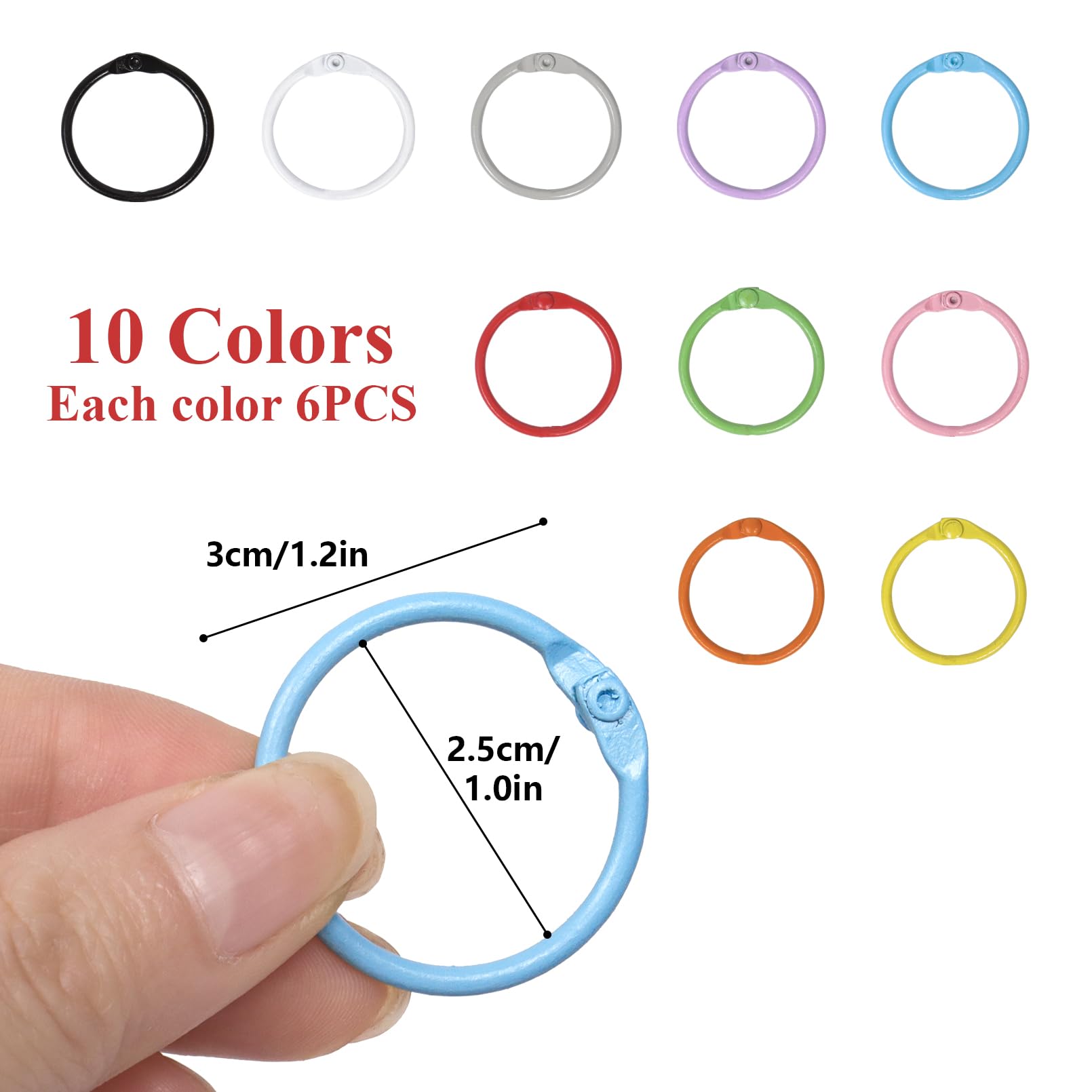 60 Pcs Metal Binder Rings - 30mm/1.2 inch, 10 Colors, 10 Colors(60Pcs) - Image 2