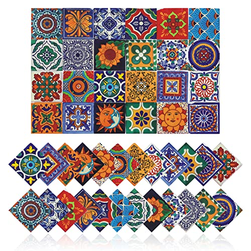 Tile Stickers Wall Decor Bathroom Kitchen Wall Sticker Waterproof PVC Decoration Stickers - 2D Sticker with Retro Design in Mosaic Style (Style-1, 4 x 4 Inch)