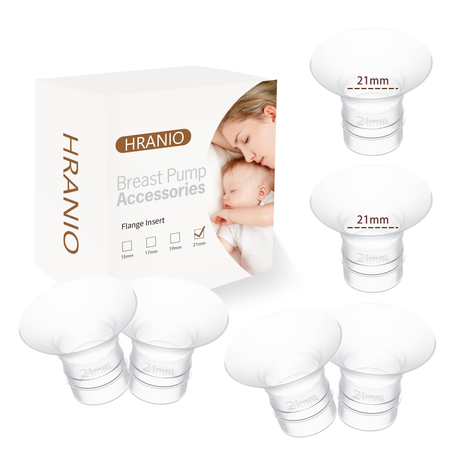 Flange Insert 21mm 6pcs, Flange Sizing Kit Compatible with Spectra Flange, Spectra Pump Parts, Momcozy Wearable Breast Pump, Manual Breast Pump,