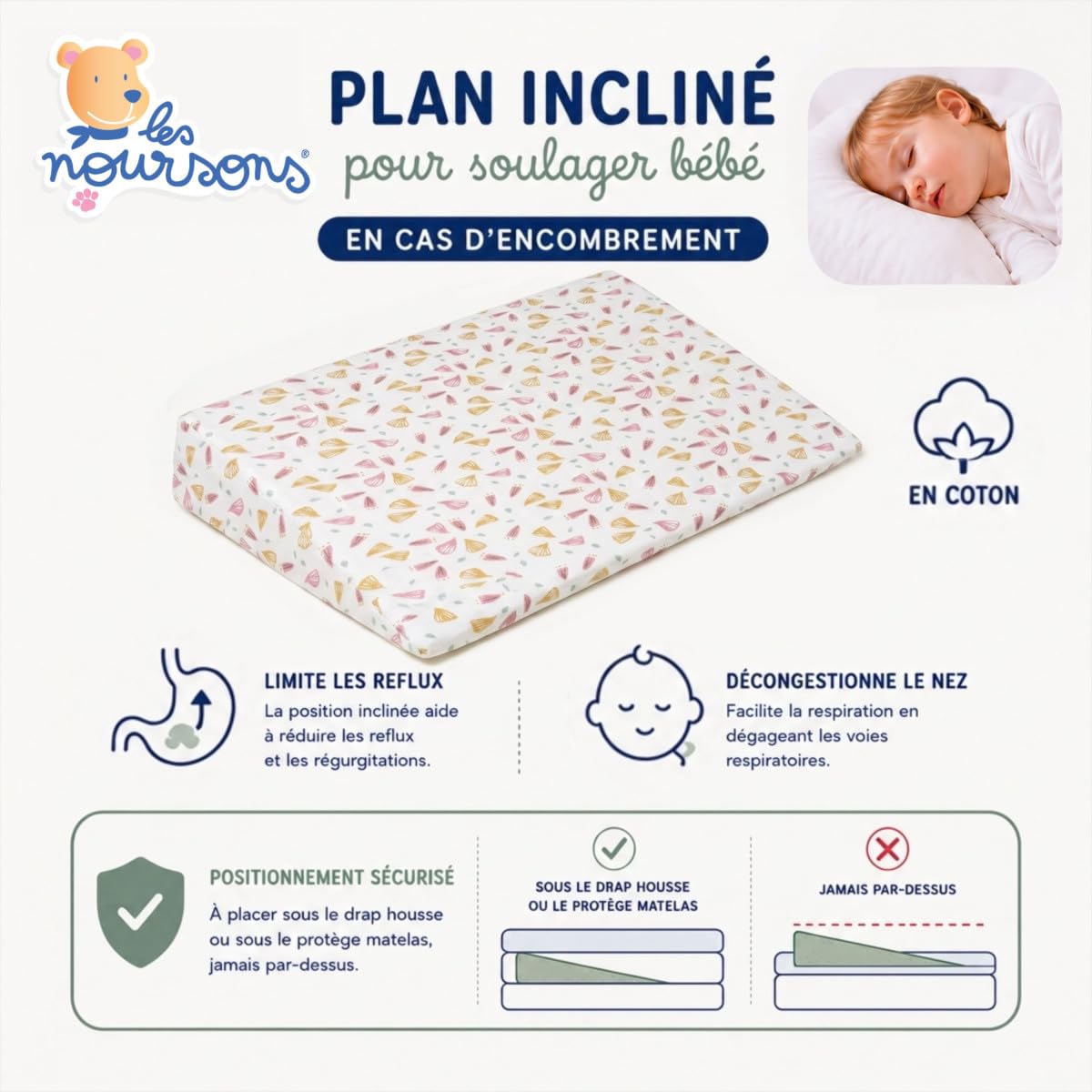Pack Sommeil Bébé - Matelas Réversible 60x120 cm & Plan Incliné Confort Sweety - Housse Coton Doux - sans Traitement Chimique - Certifié Certipur