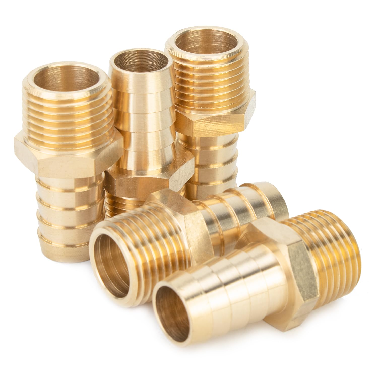 Ltwfitting Men's Pack Of 5 Brass 1/2-Inch Bspt X 16Mm Hose Barb Coupler Adapter Fitting For Vehicle Fuel System, Hvac System (Pack Of 5)