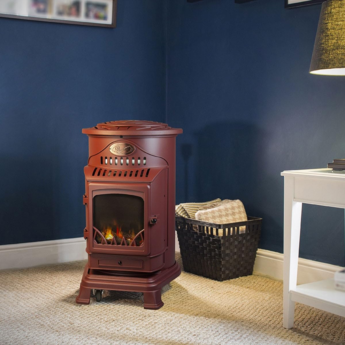 Universal - Poêle à gaz Provence 3,4 KW Rouge Effet poêle à Bois Fonte véritable Chauffage d'appoint