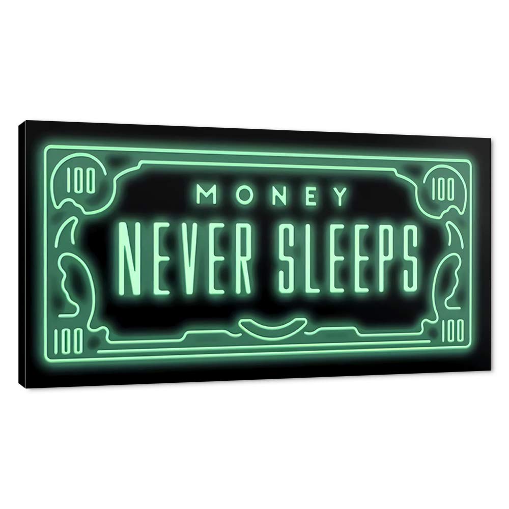 Money Never Sleeps Inspirational Framed Office Wall Art Large Size 100 Dollar Artwork Wall Pictures Framed Ready to Hang-40 inch x 20 inch