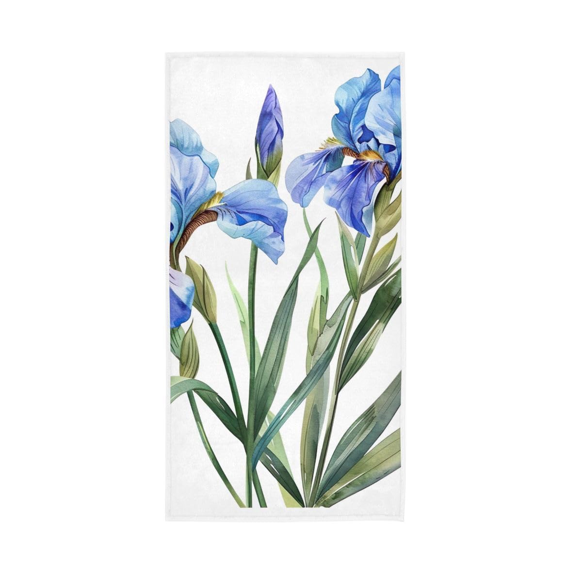 HUYGD Watercolor Blue Irises Hand Towel Cotton Absorbent Soft Decorative Towel for Bathroom 15 x 30 Inch