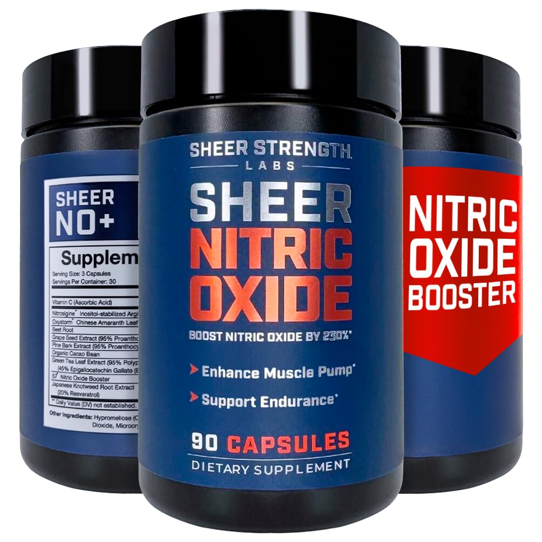Sheer Strength Labs Nitric Oxide Supplement for Men - Clinically Tested for Pumps & Blood Flow - 270% More Nitric Oxide - Nitrosigine Supplement, S7 & Beetroot - Made in USA - 90 Capsules