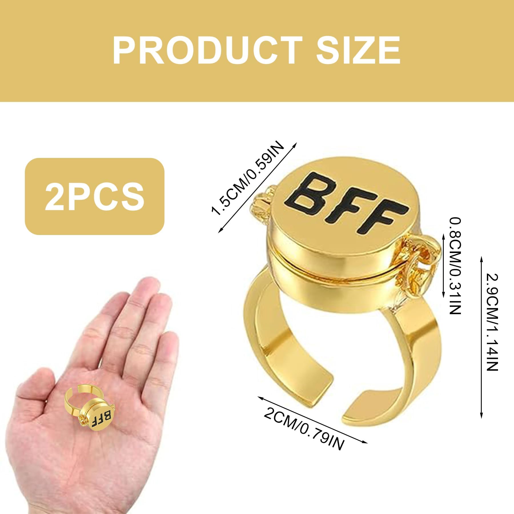 Shengruili 2 Stück Beste Freunde für Immer Ringe,Einstellbar Offene Kappe Ring, Süßes BFF Ring,Umarmungsring Silber,Offene Kappe Ringe,Freundschaftsring,Schmuckgeschenke für Frauen Mädchen