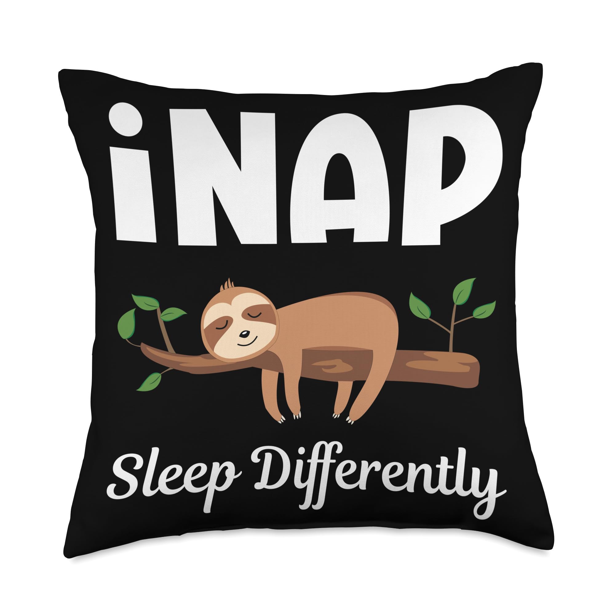 iNAP Sleep Differently Sloth Sleeping Funny Napping Napper Throw Pillow