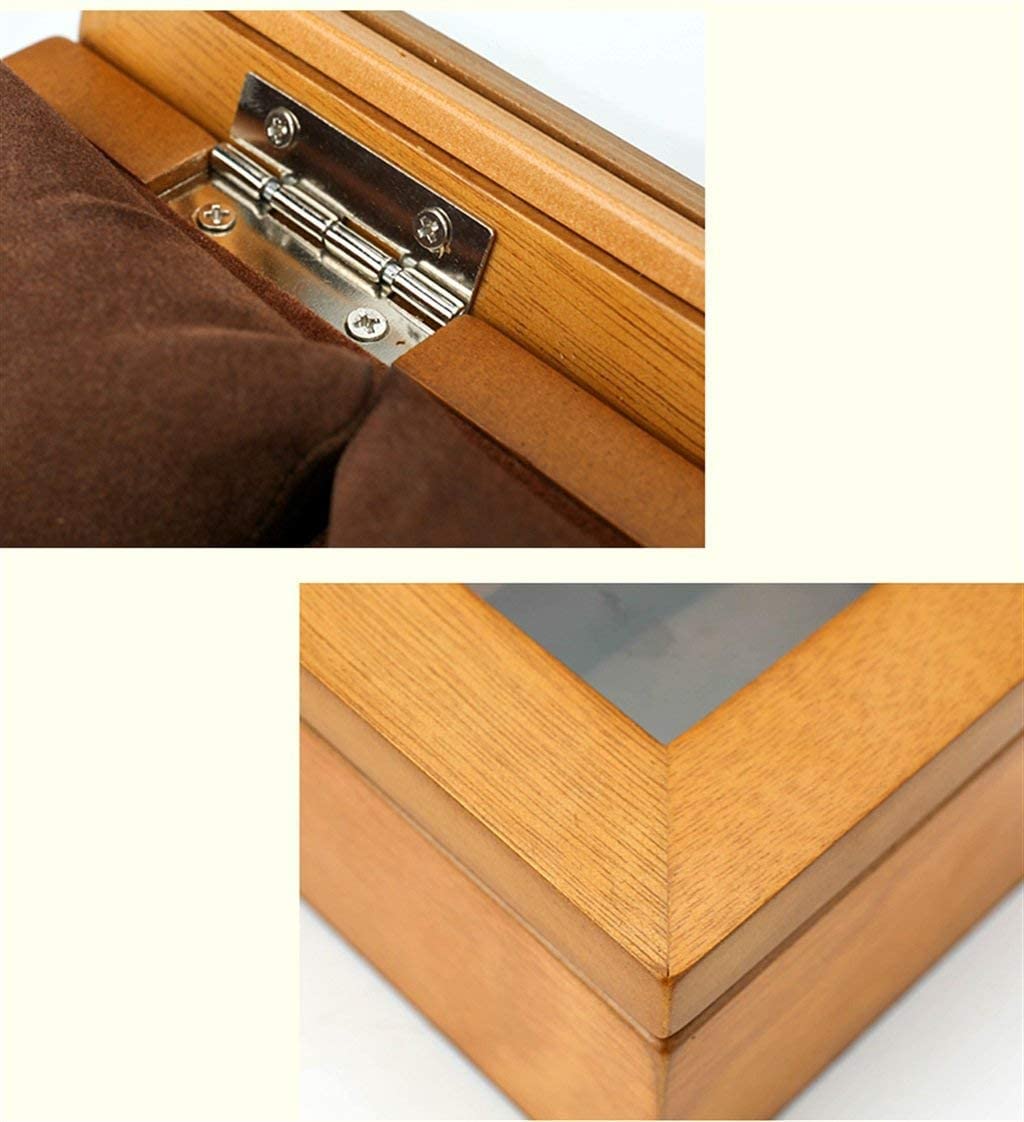 Caja de Madera para Relojes, colección de Relojes, joyero, con Tapa de Cristal y Revestimiento marrón.