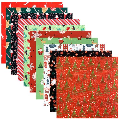 LetCart 50 Pieces Christmas Fabric Squares 10 x 10 Inch Holiday Quilting Fabric Cloth Fat Quarters for DIY Christmas Crafts Sewing Handmade