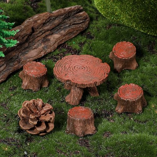 Hpmjz 5Pcs Fairy Garden Accessories Miniature Table and Chairs Set Micro Landscape Decoration Mini Resin Village Furniture Ornaments Kit for DIY Craft Gift Dollhouse Succulents Home Outdoor Decoration