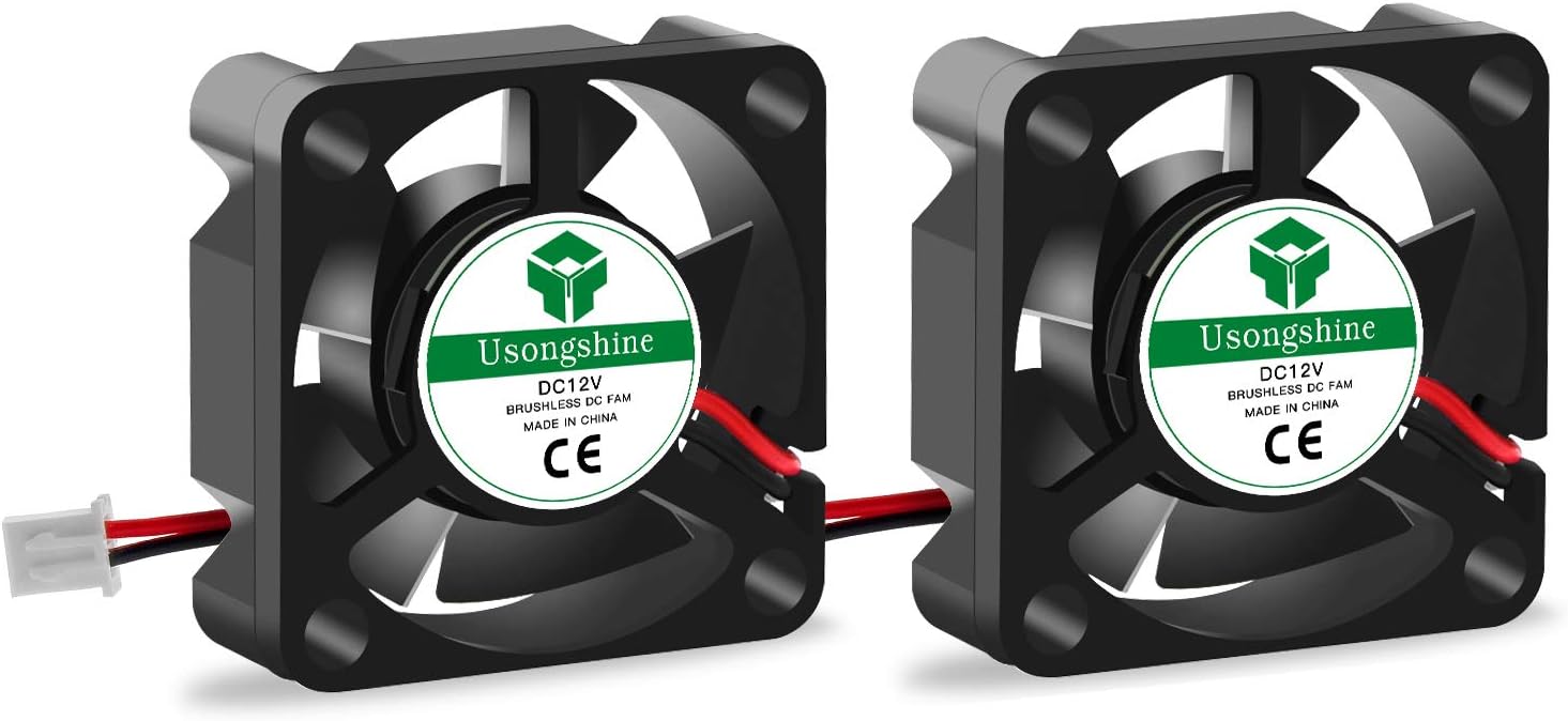 Usongshine 3D Printer Cooling Fan 30 x 30 x10mm 3010 DC 12V Cooling Fan with 2Pin Wire, 2 Packs of Mounting Screws (12V Pack of 2)