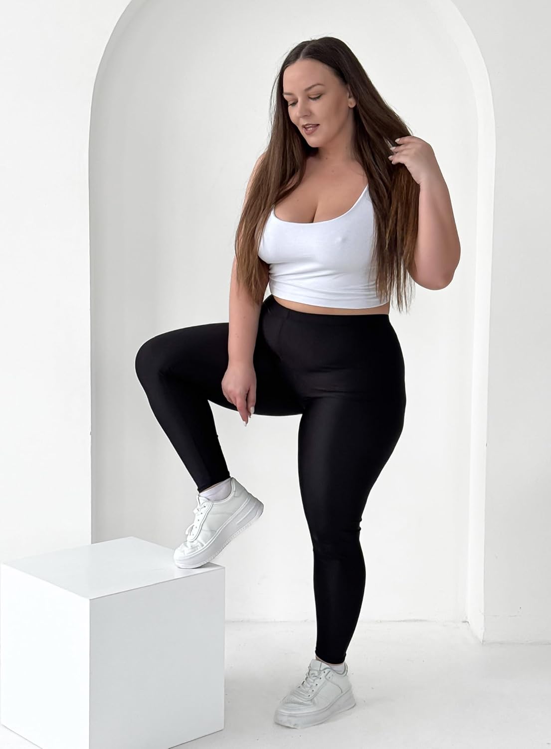 Women Shiny Leggings – 80s/90s Vintage Style, Neon Green, Pink, Orange, Blue, Violet, Black– Rave & Disco Wear - Image 6