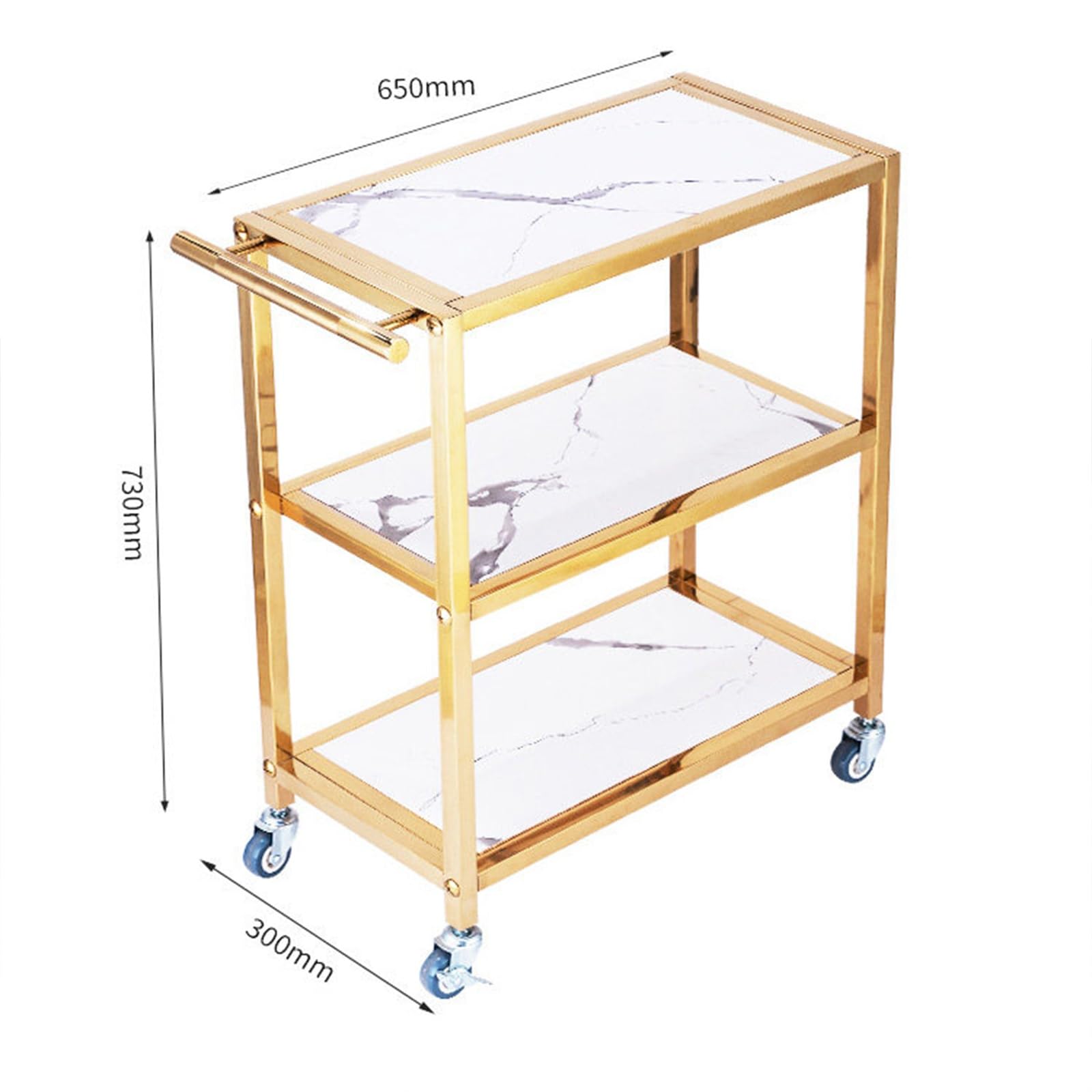 Carrello Multiuso con Ruote, 3 Ripiani, Carrello da Cucina/Bar in Metallo, Carrello Mobile per Servizio Alimentare con Maniglia e Ruote per Ristorante, casa, dispensa, Feste