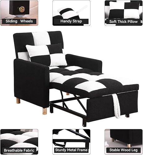 Miniatura 5 de Sleeper Chair Bed,Convertible Single Sofa Chair Bed with Pillow,Pull Out Sleeper Bed with Adjustable Backrest,Multi-Functiona Lounge Chair with