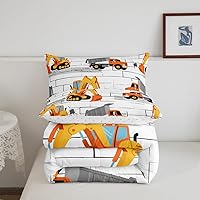 Vista 3 de Manfei Juego de edredón de excavadoras, tamaño individual, juego de edredón de tractor y camión con 1 funda de almohada, juego de ropa de cama