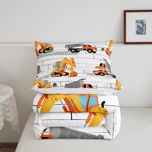 Miniatura 3 de Manfei Juego de edredón de excavadoras, tamaño individual, juego de edredón de tractor y camión con 1 funda de almohada, juego de ropa de cama de