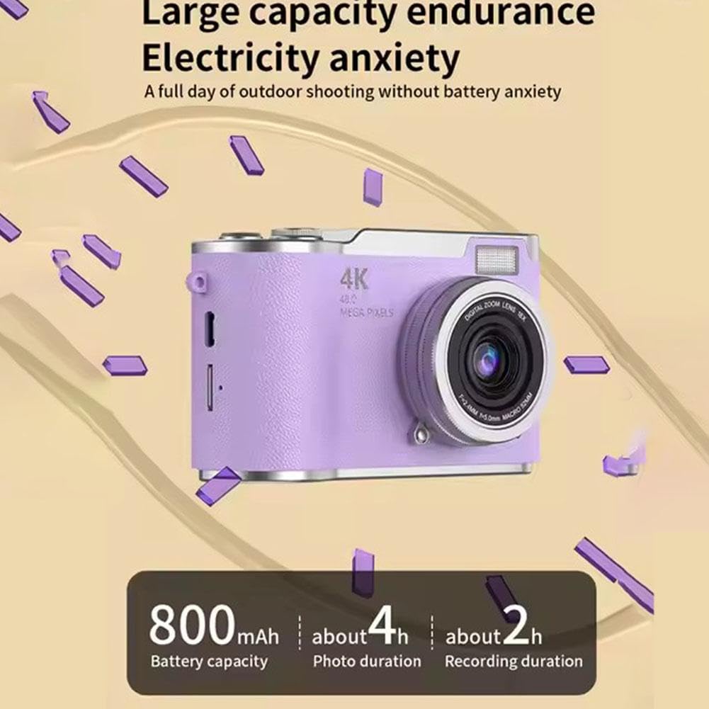 Fotocamera digitale 4K per foto, fotocamera retrò portatile con schermo ribaltabile, fotocamera compatta retrò per esterni (nero 1 set)