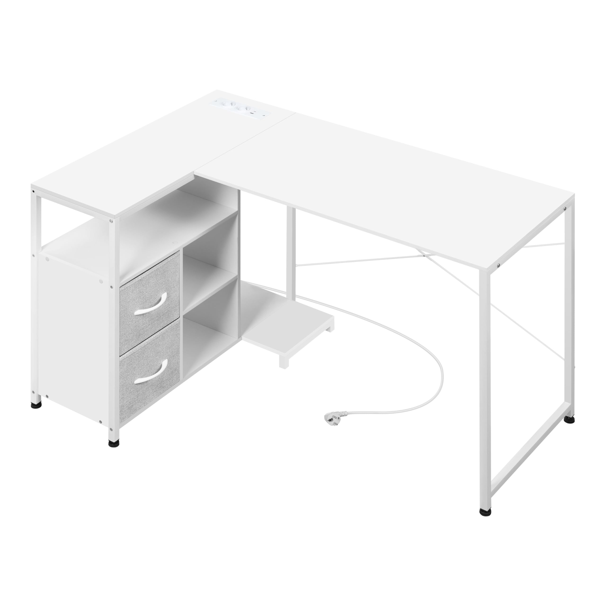 WOLTU Escritorio Esquinero en L con USB Dual, Blanco | 120x80 cm, Estantes Reversibles & Base Cargador